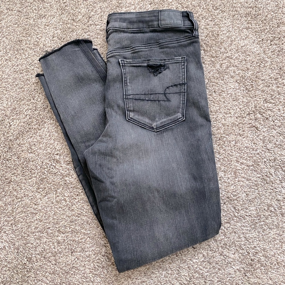 AE Skinny Hi-Rise Black Ripped Jeans